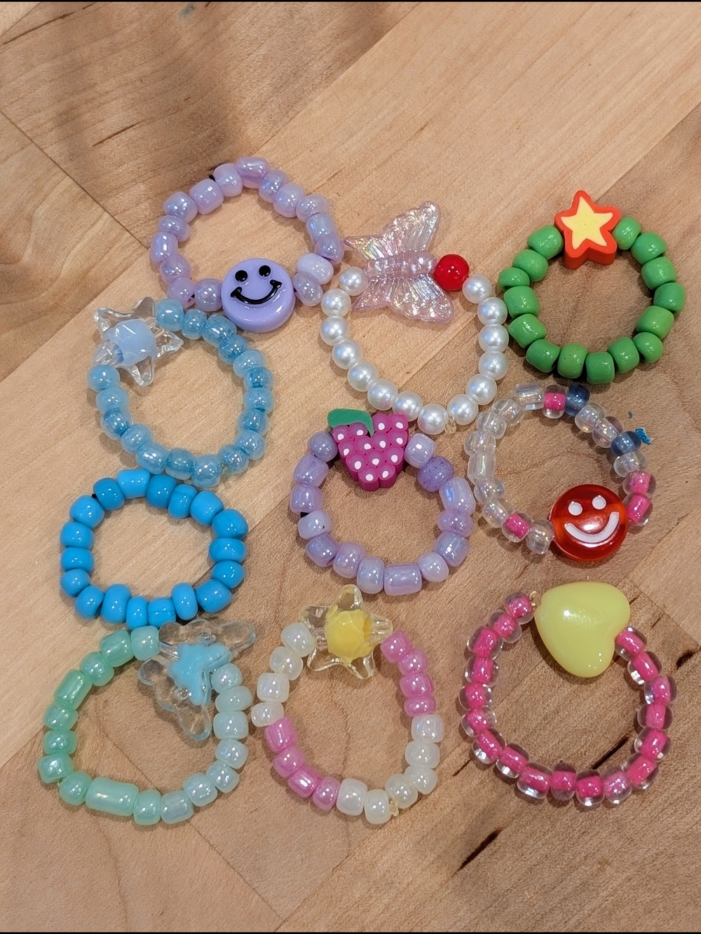 Beaded Stretch Rings Pastel Bright Mix